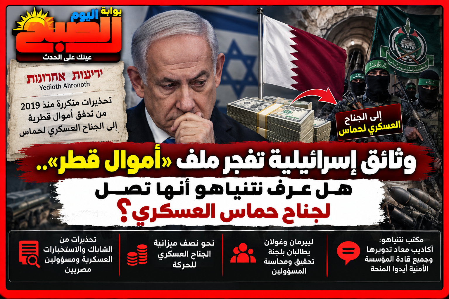 وثائق إسرائيلية تفجر ملف «أموال قطر».. هل عرف نتنياهو أنها تصل لجناح حماس العسكري؟
